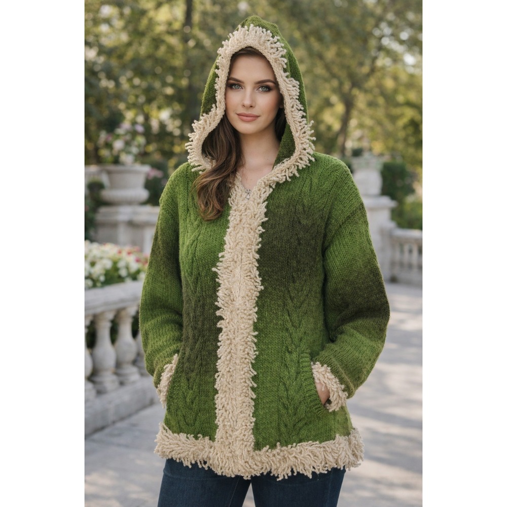 AMANO Artesanias Wool Hand-Knitted Jacket Thick Women's Rustic Luxury